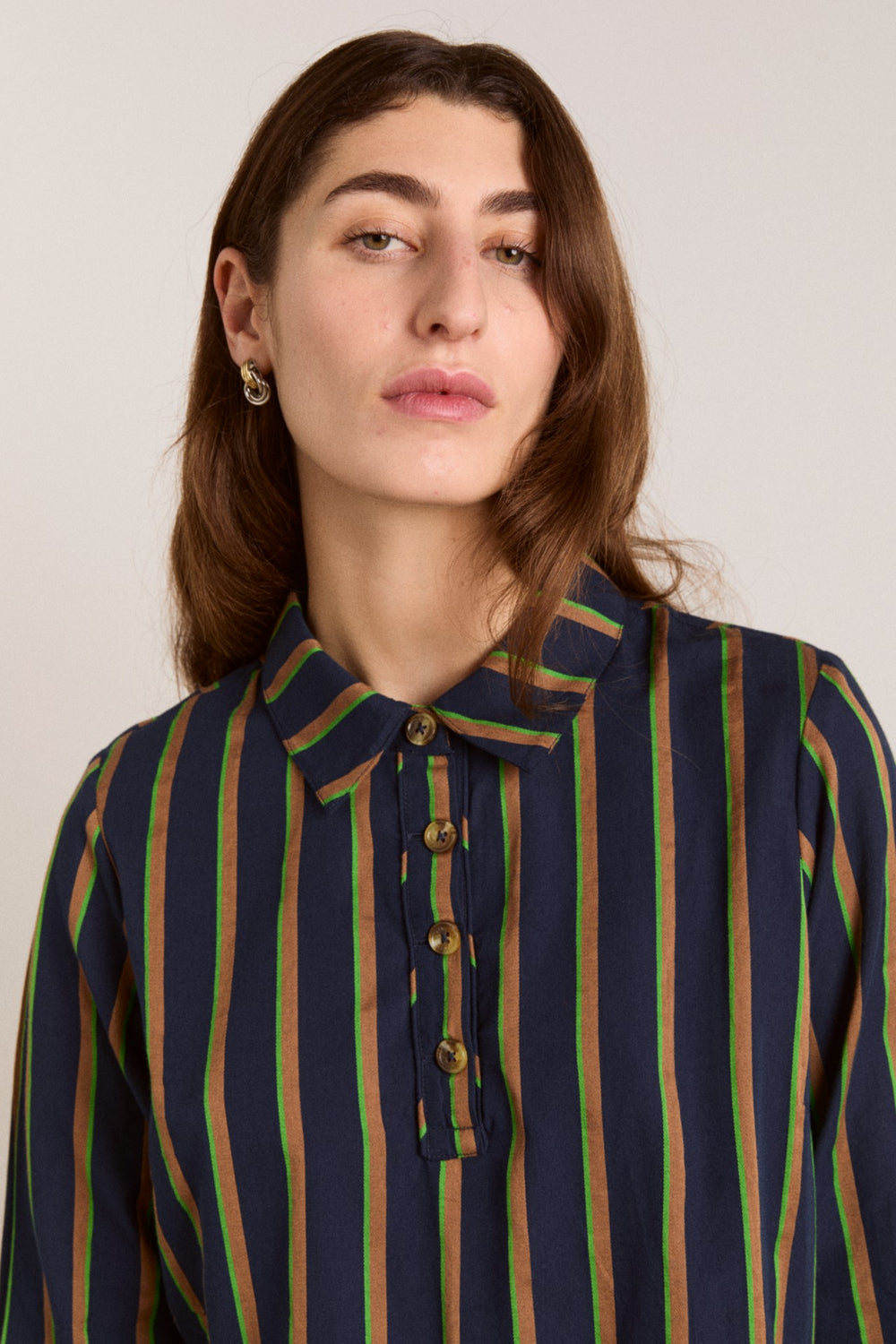 Damson Madder kinsley shirt - navy/green stripe