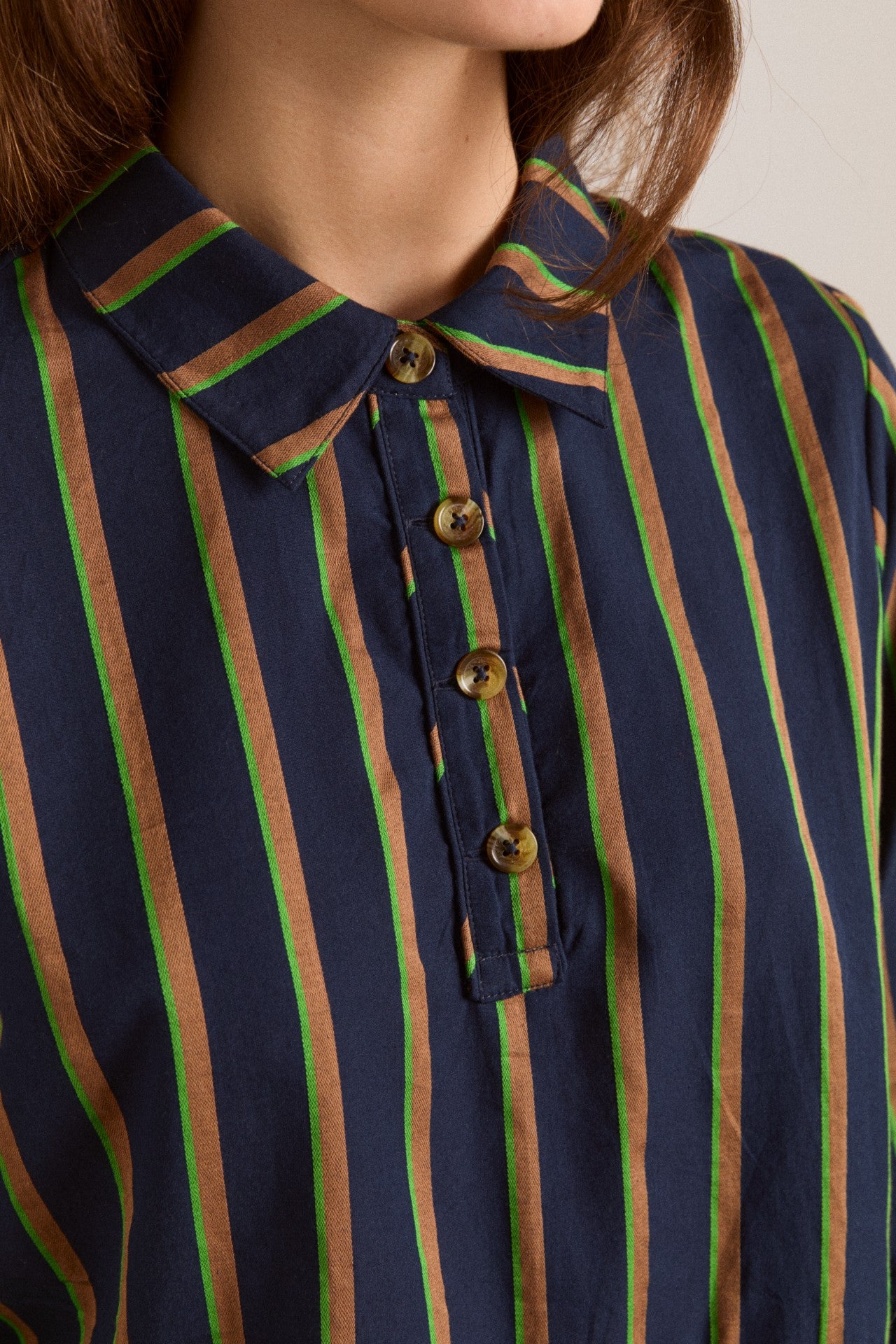 Damson Madder kinsley shirt - navy/green stripe