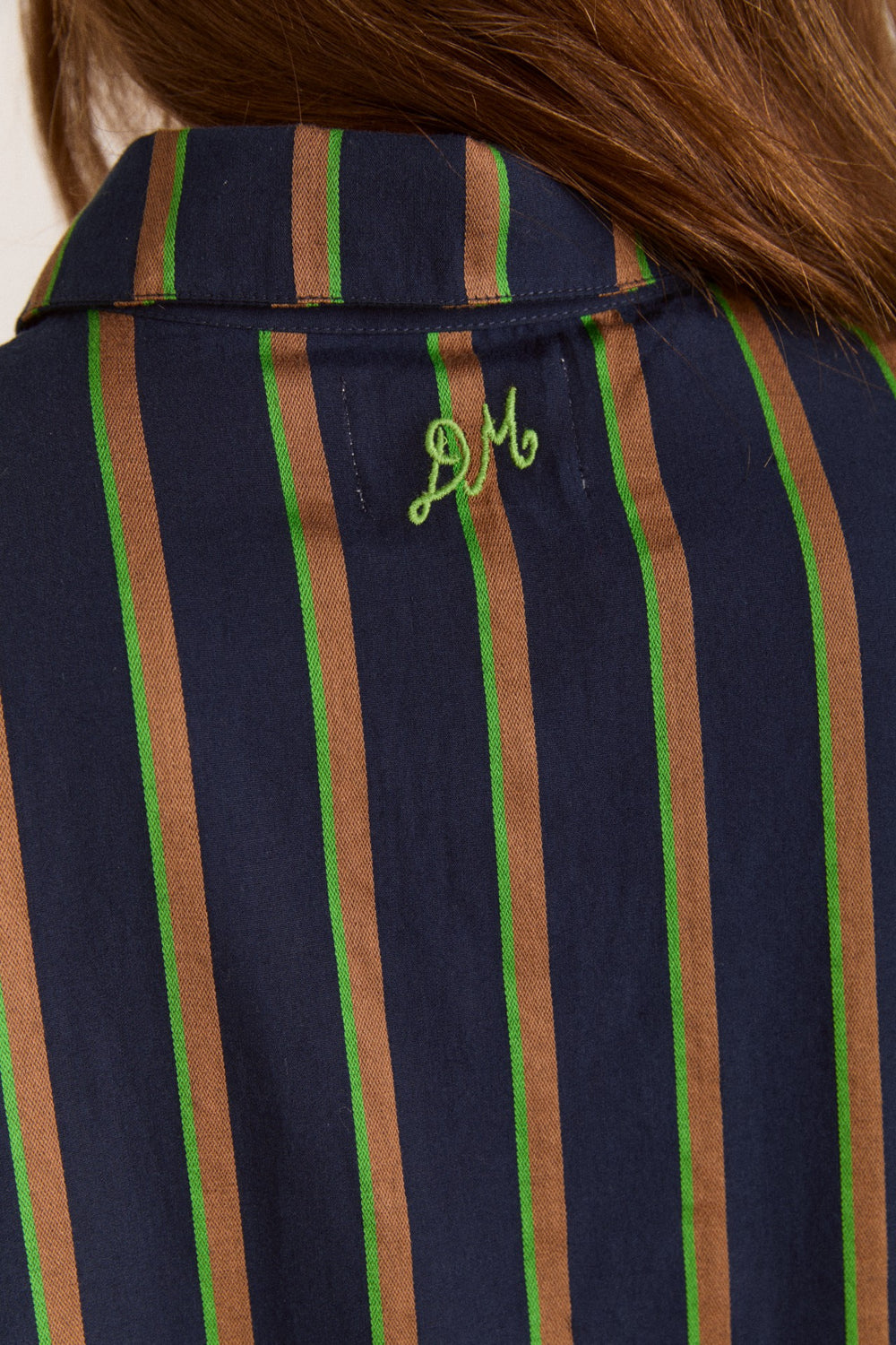 Damson Madder kinsley shirt - navy/green stripe