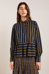Damson Madder kinsley shirt - navy/green stripe