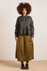 Damson Madder kinsley shirt - navy/green stripe