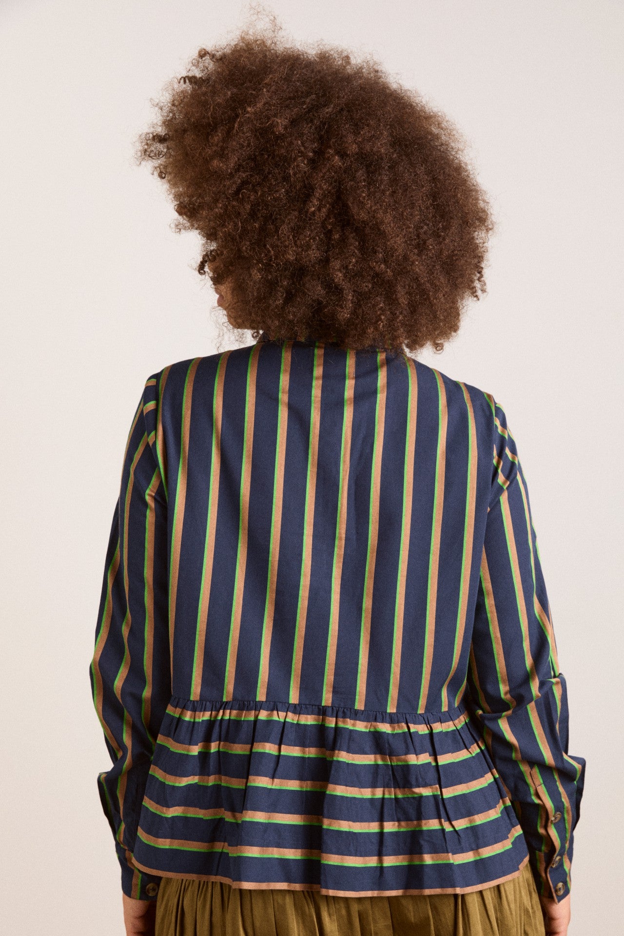 Damson Madder kinsley shirt - navy/green stripe