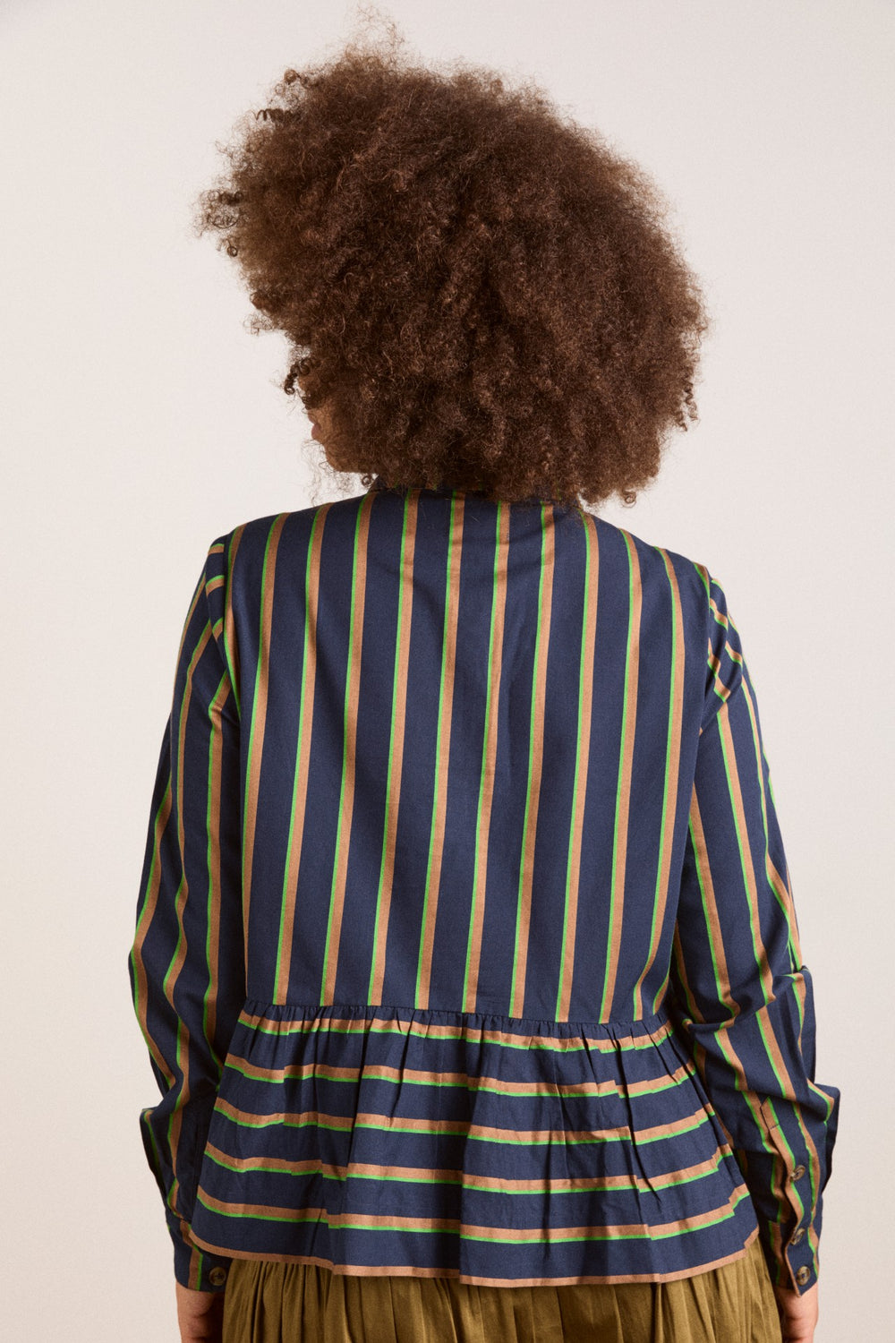 Damson Madder kinsley shirt - navy/green stripe