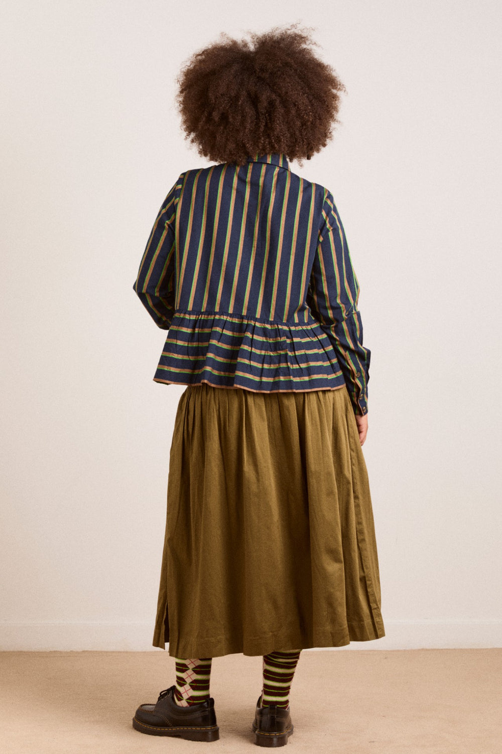 Damson Madder kinsley shirt - navy/green stripe