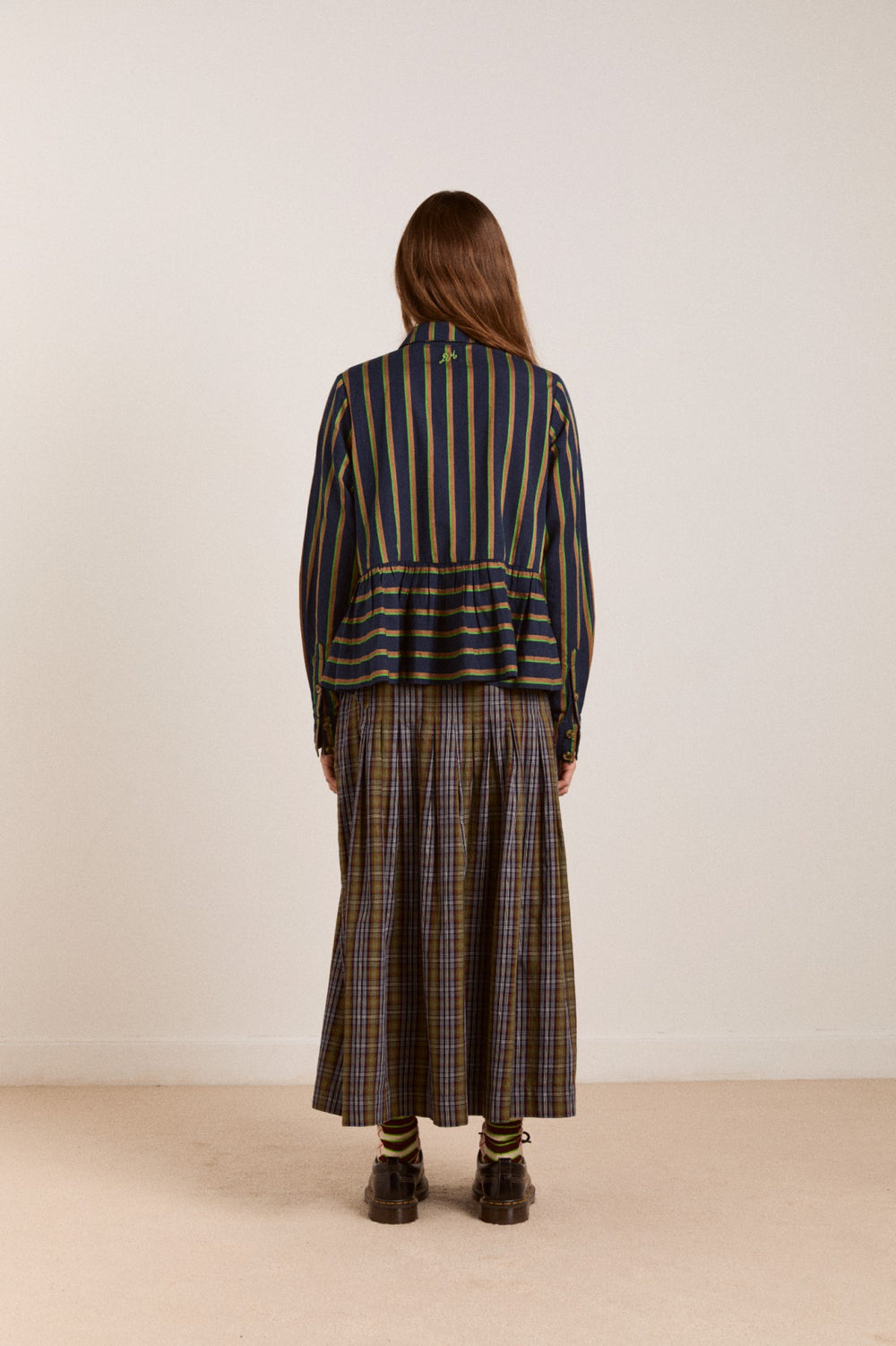 Damson Madder kinsley shirt - navy/green stripe
