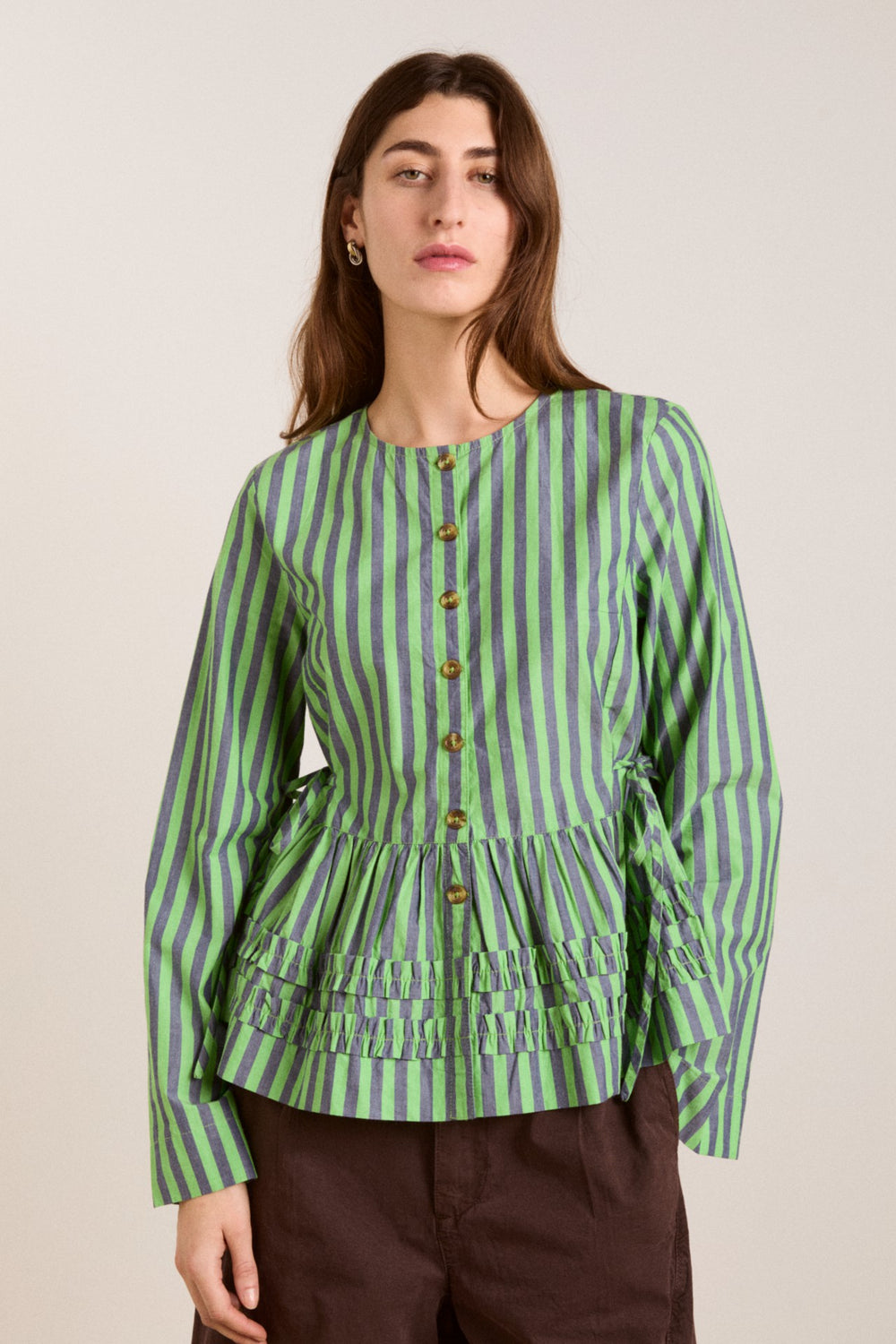 Damson Madder madison blouse - navy pop green stripe
