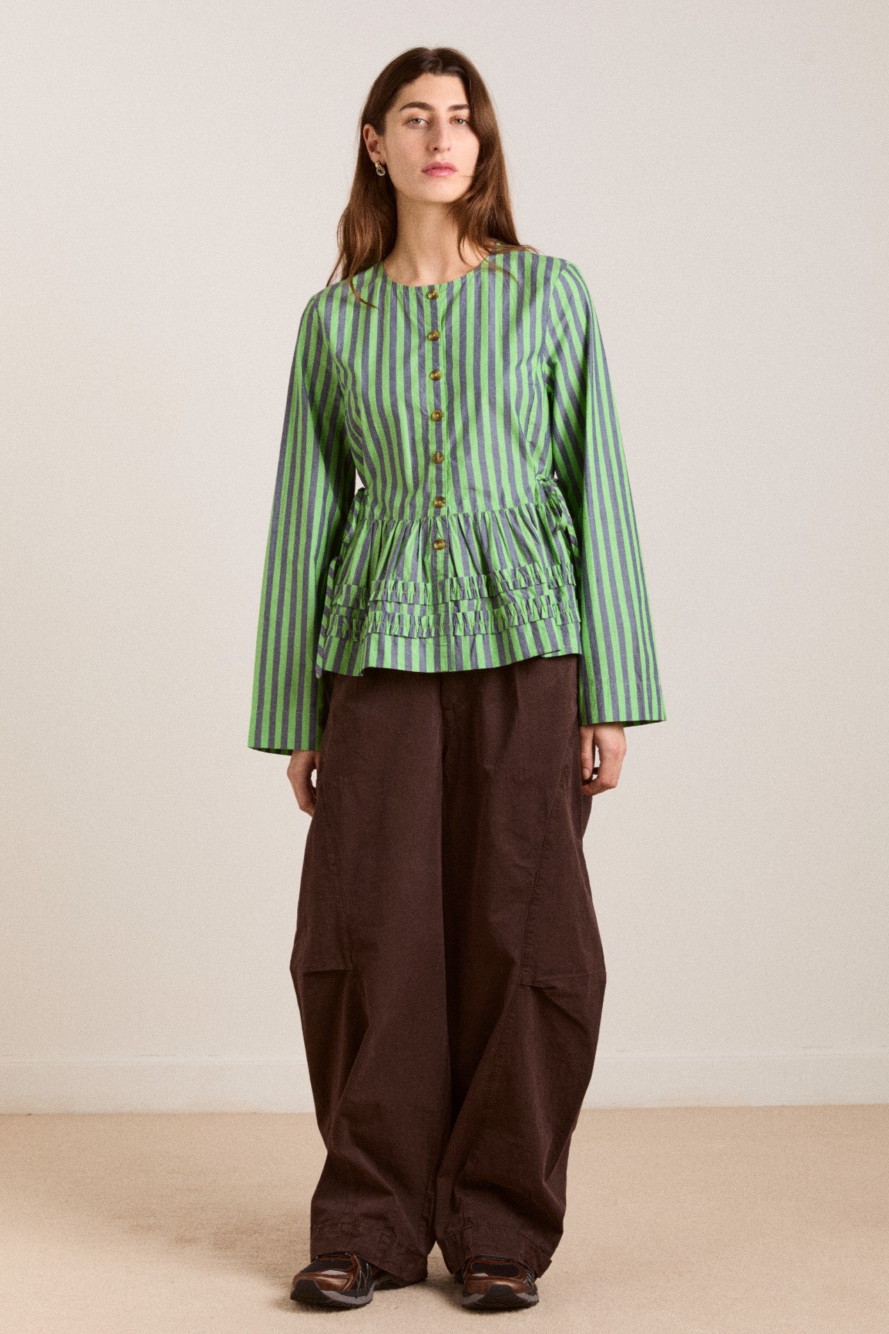 Damson Madder madison blouse - navy pop green stripe