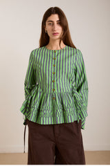 Damson Madder madison blouse - navy pop green stripe