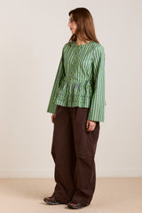 Damson Madder madison blouse - navy pop green stripe