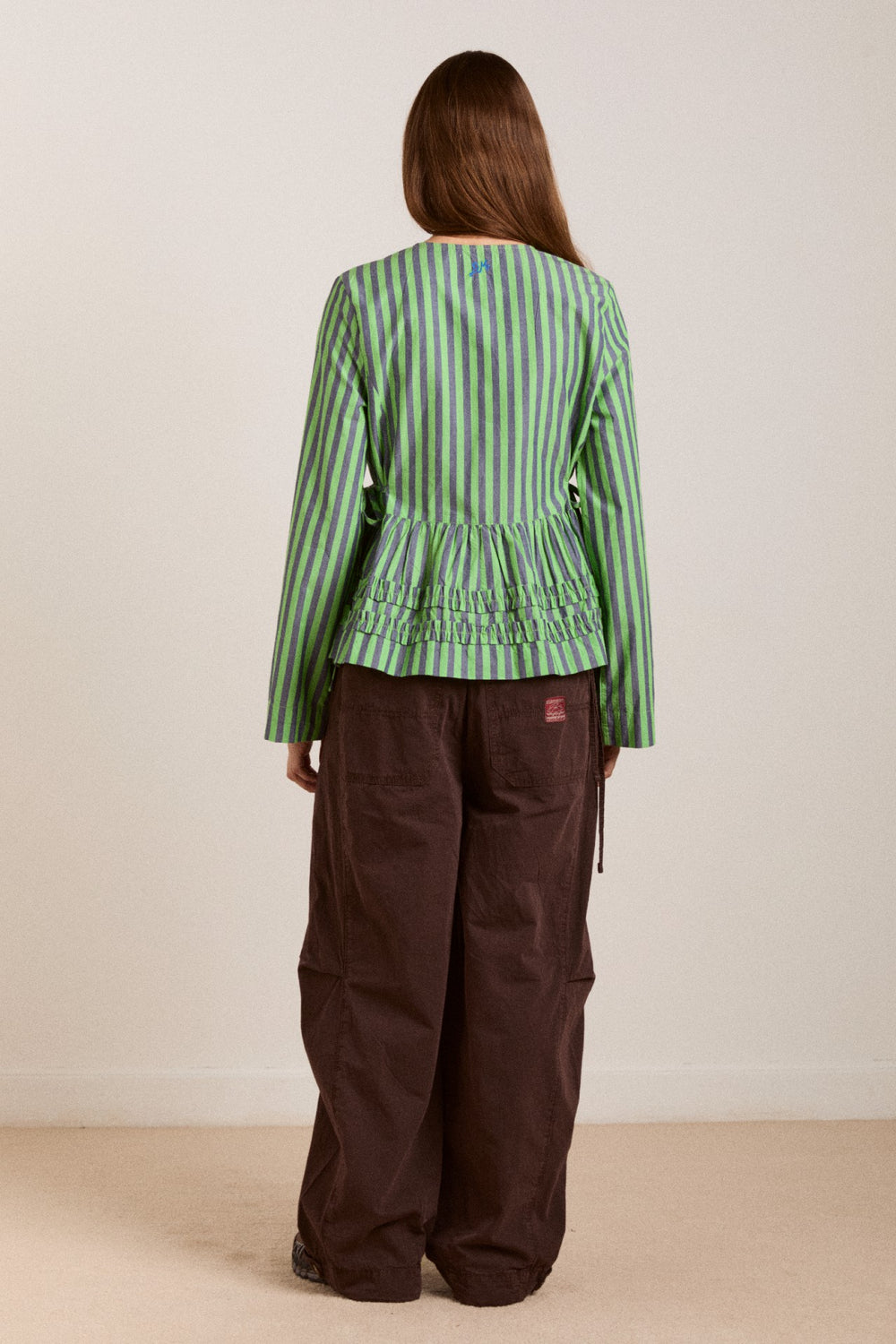 Damson Madder madison blouse - navy pop green stripe