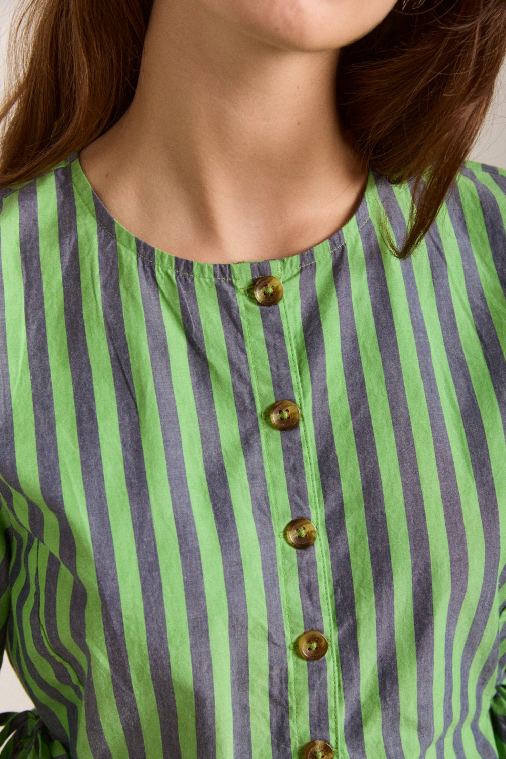 Damson Madder madison blouse - navy pop green stripe