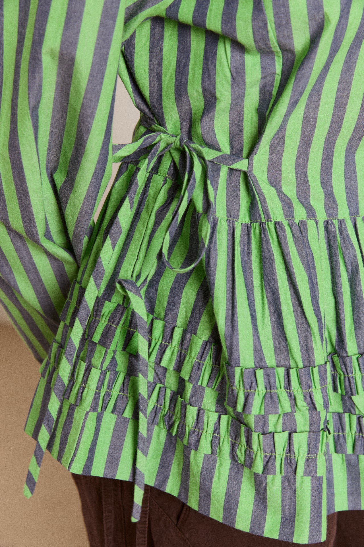 Damson Madder madison blouse - navy pop green stripe