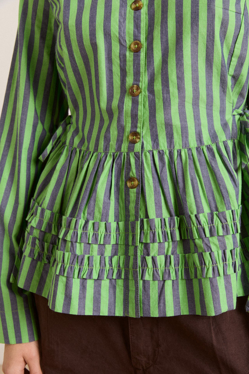 Damson Madder madison blouse - navy pop green stripe