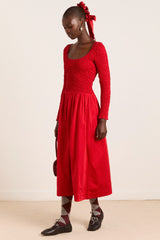 Damson Madder malinda ls smocked midi dress- red