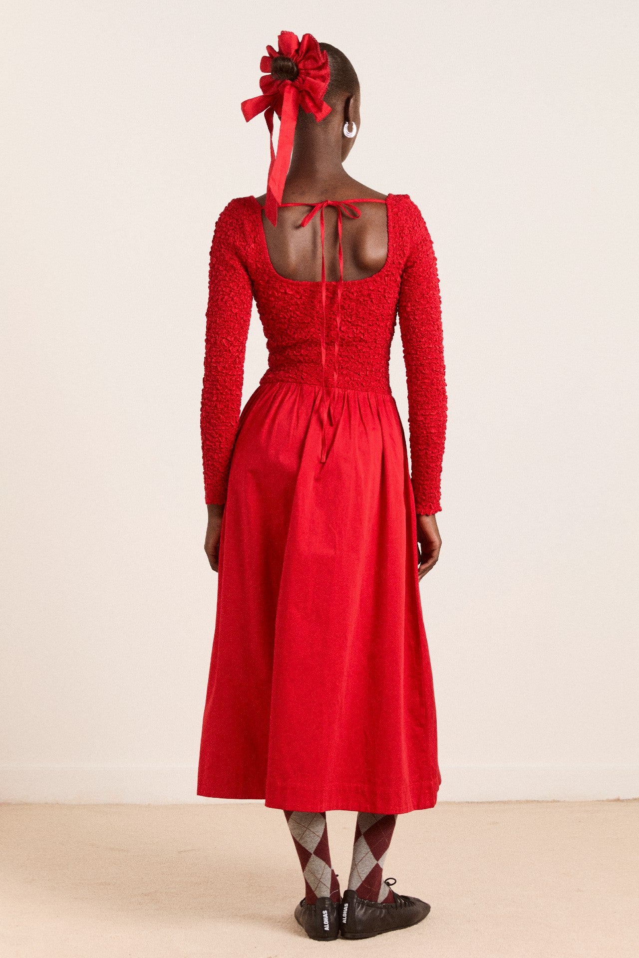 Damson Madder malinda ls smocked midi dress- red
