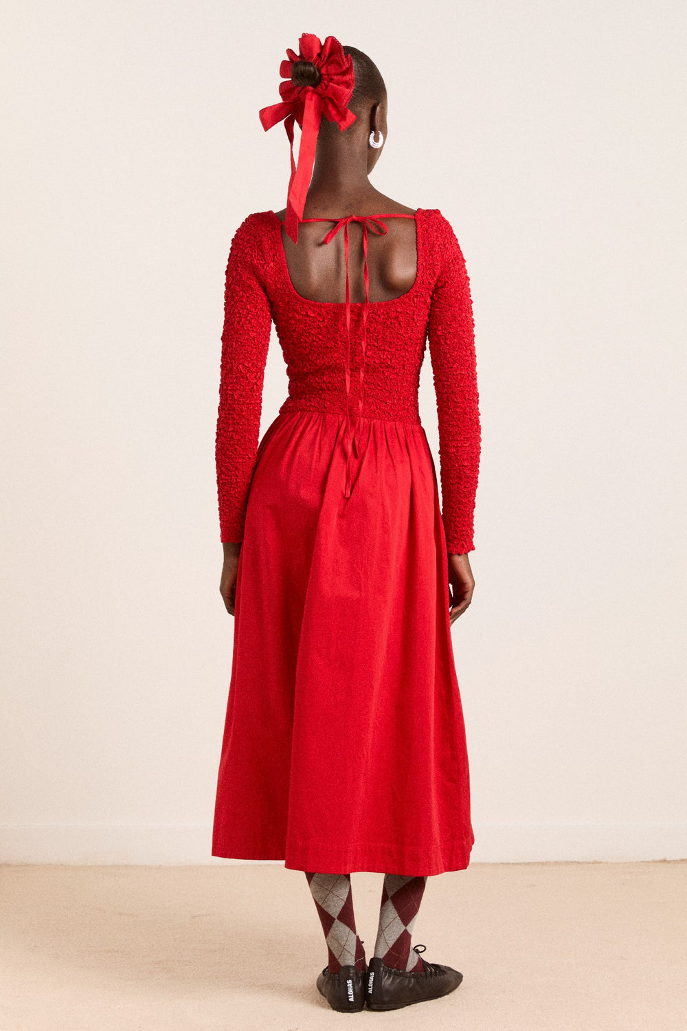 Damson Madder malinda ls smocked midi dress- red