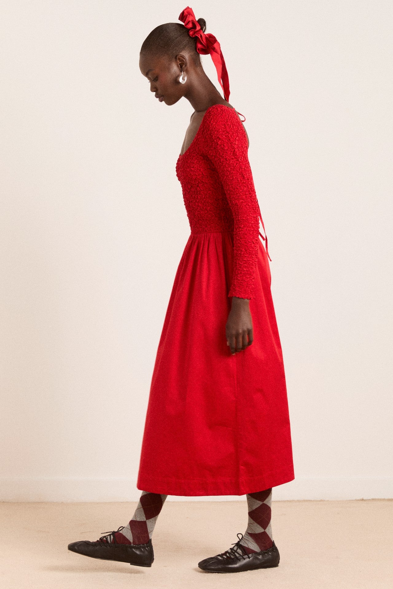 Damson Madder malinda ls smocked midi dress- red