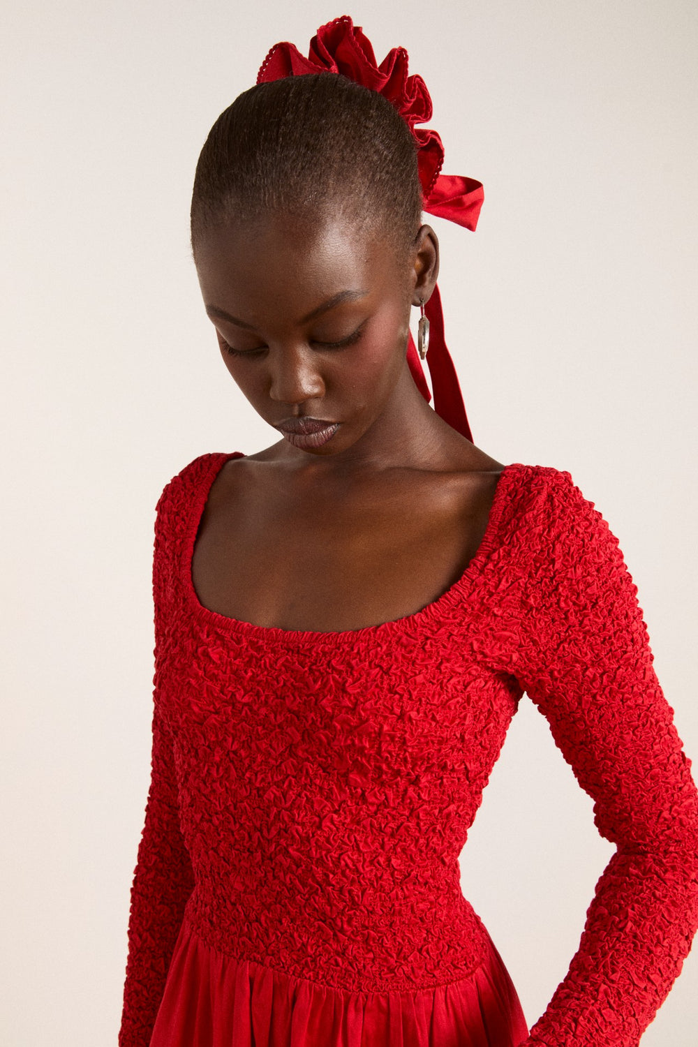 Damson Madder malinda ls smocked midi dress- red