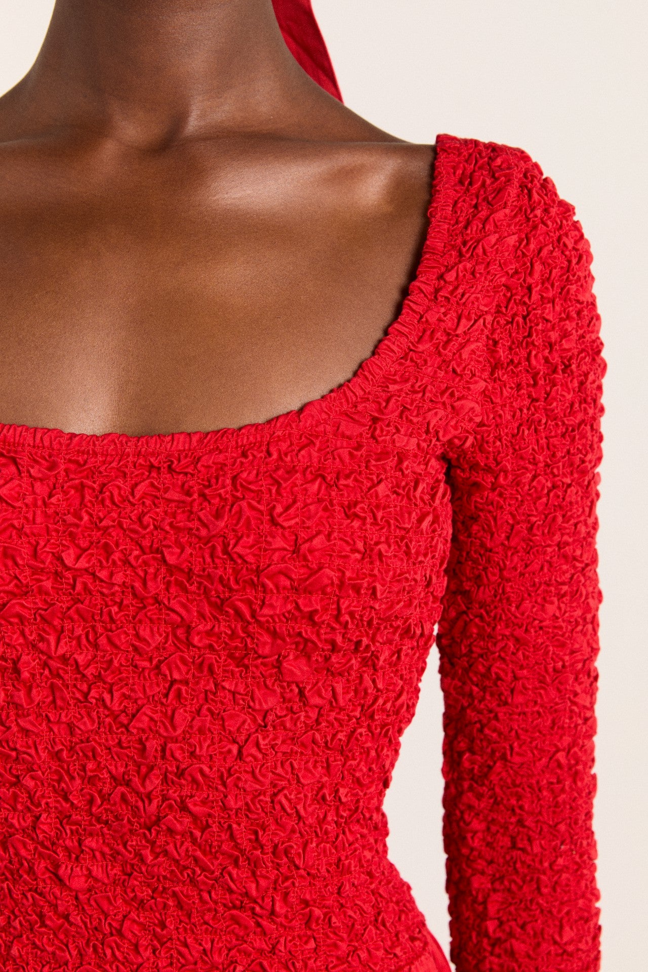 Damson Madder malinda ls smocked midi dress- red