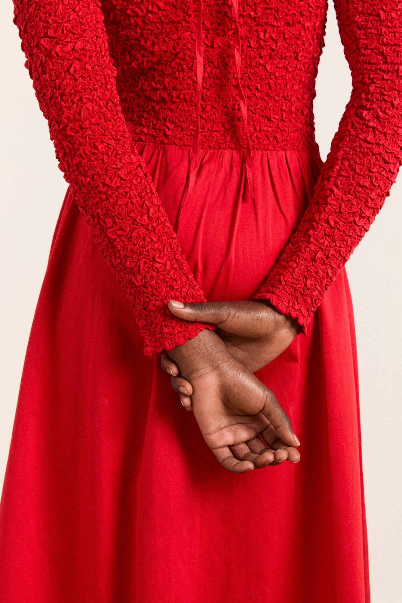 Damson Madder malinda ls smocked midi dress- red
