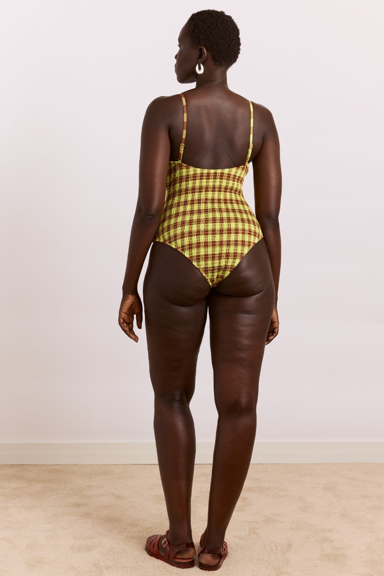 Damson Madder lilibet swimsuit - green & choc gingham print