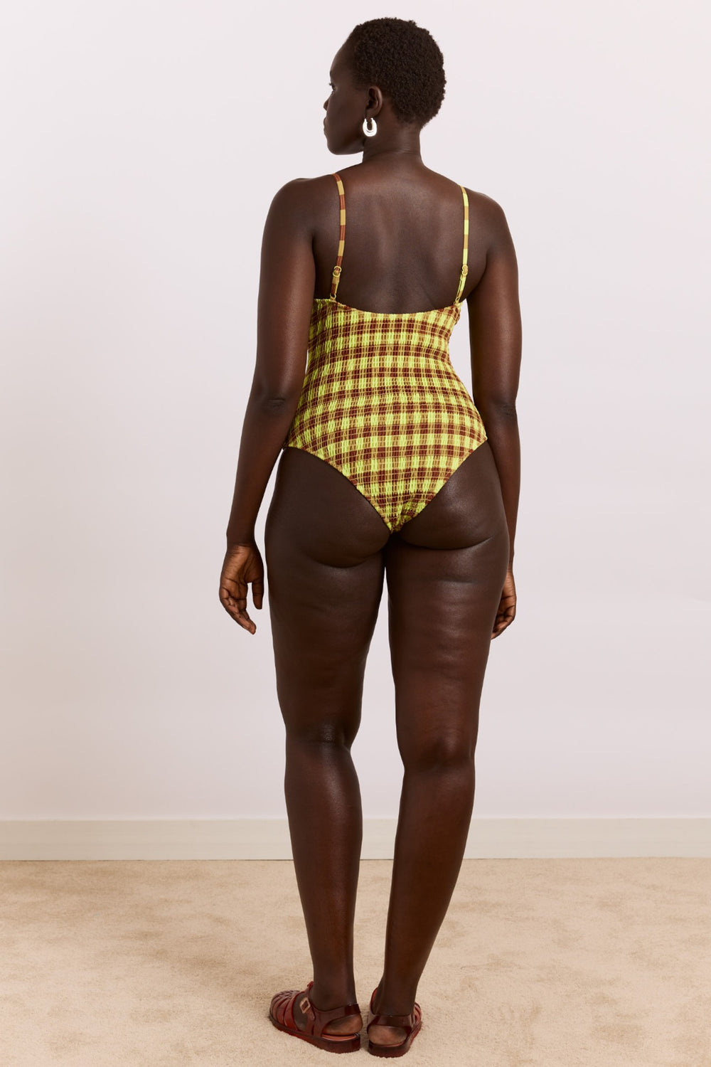 Damson Madder lilibet swimsuit - green & choc gingham print