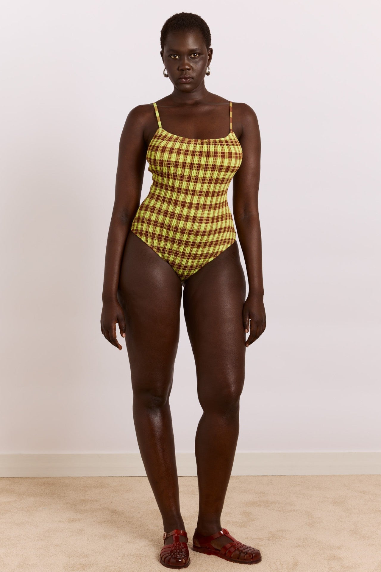Damson Madder lilibet swimsuit - green & choc gingham print