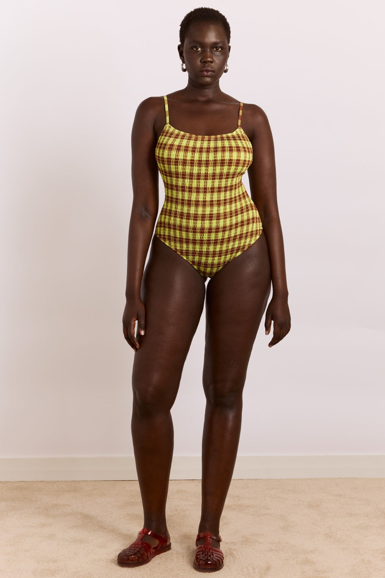 Damson Madder lilibet swimsuit - green & choc gingham print