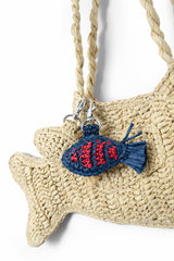 Damson Madder raffia fish bag charm - blue & red stripe