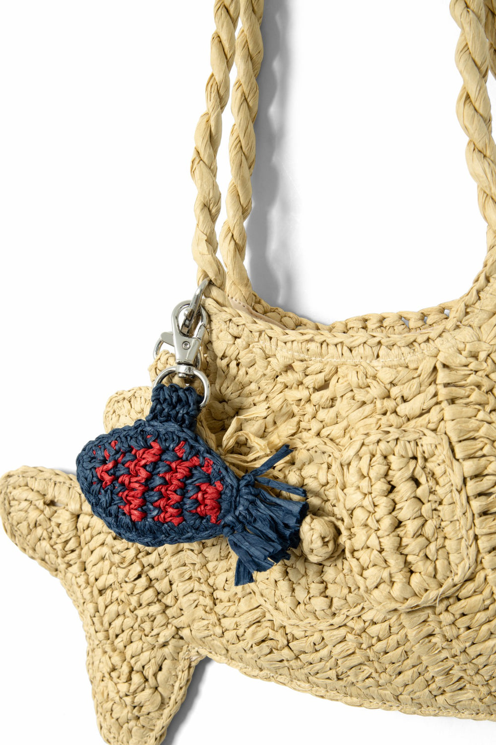 Damson Madder raffia fish bag charm - blue & red stripe