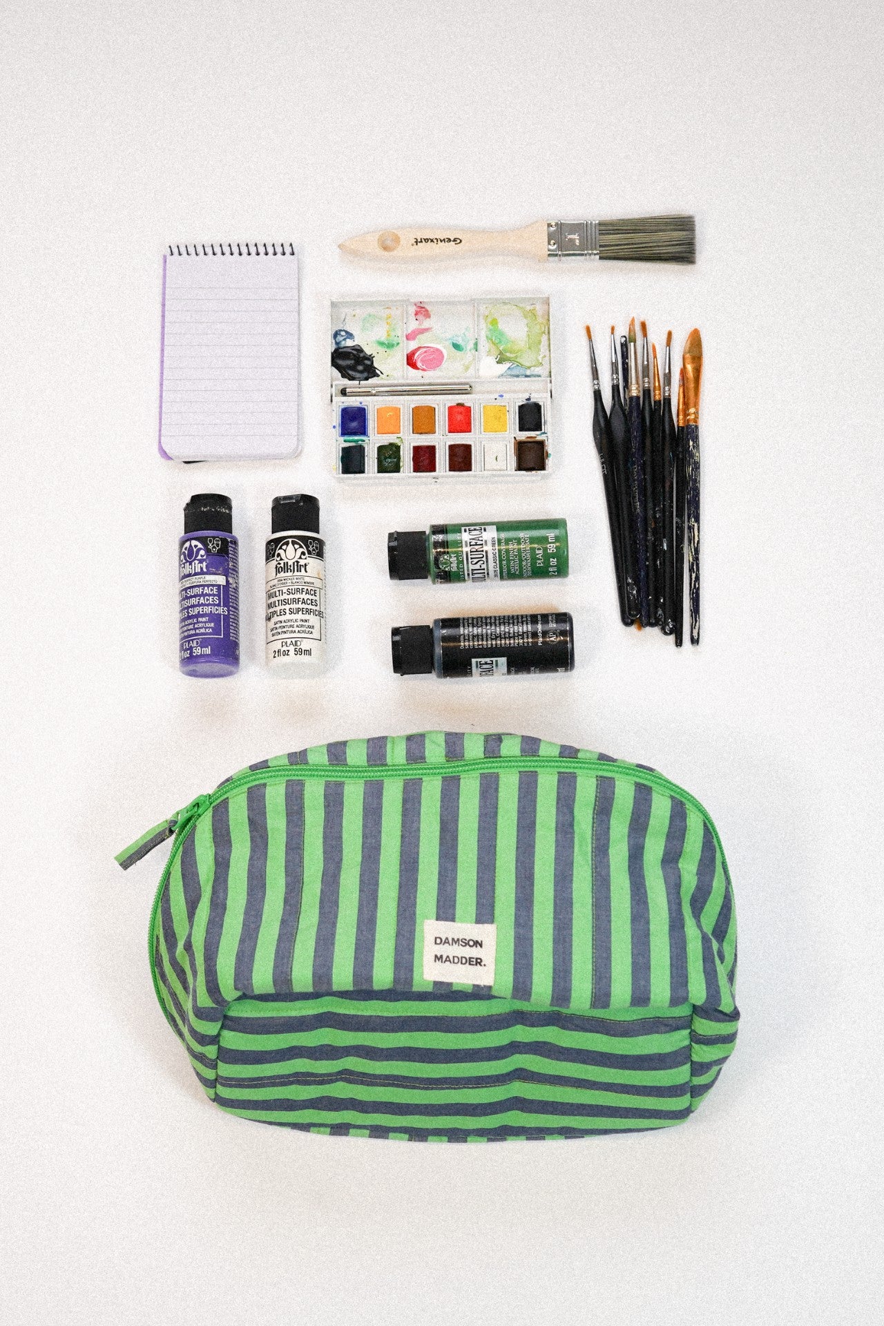Damson Madder large wash bag - navy pop green stripe