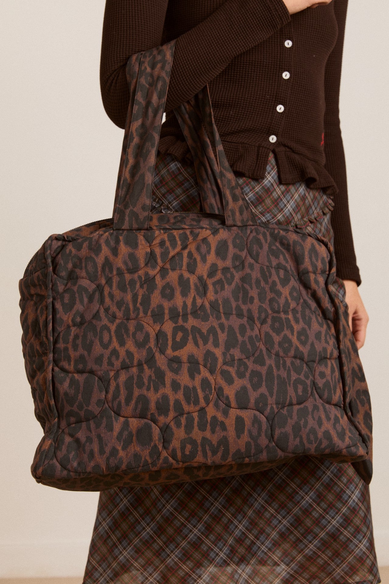 Damson Madder dark leopard quilted tote bag