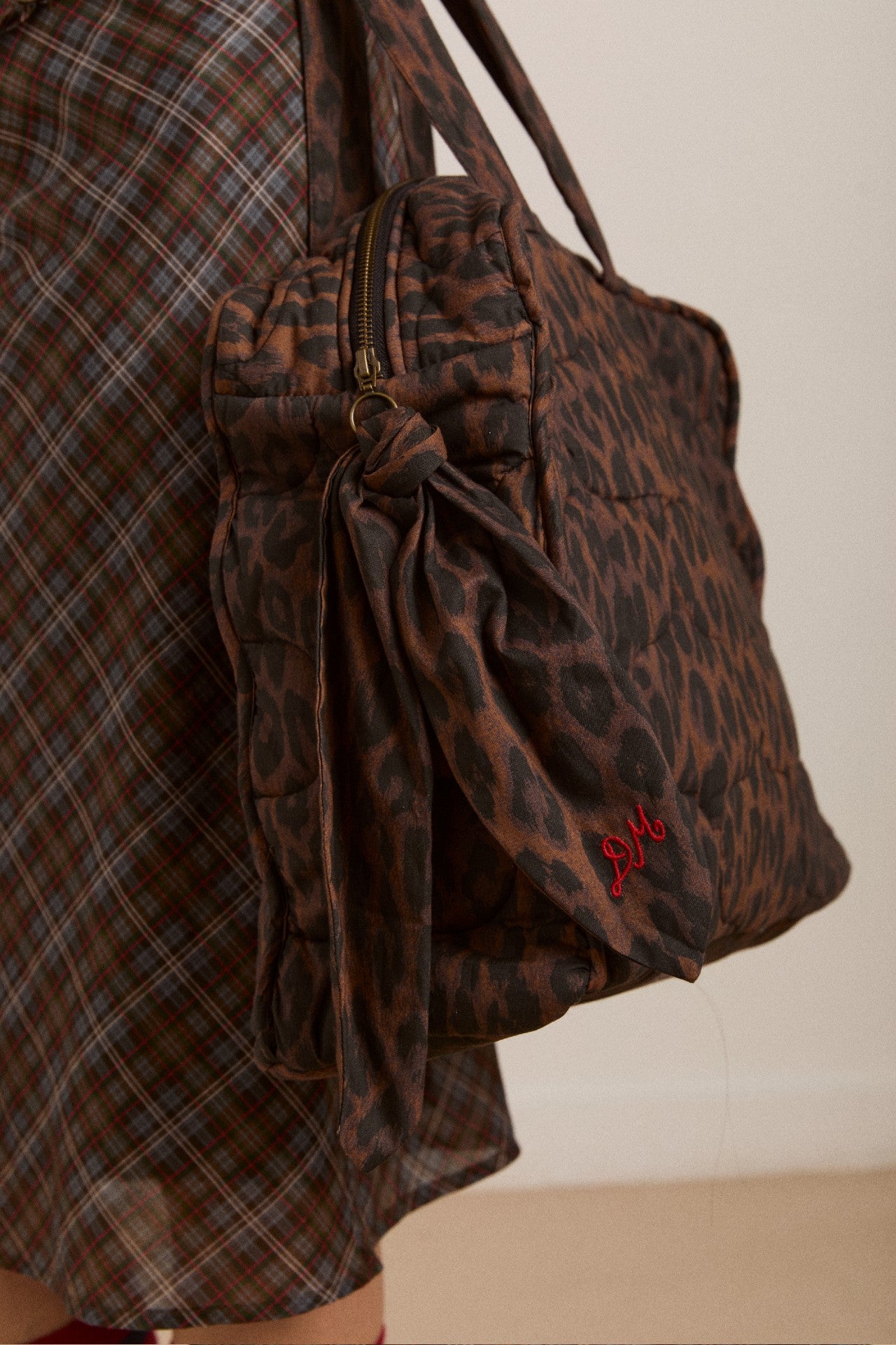 Damson Madder dark leopard quilted tote bag