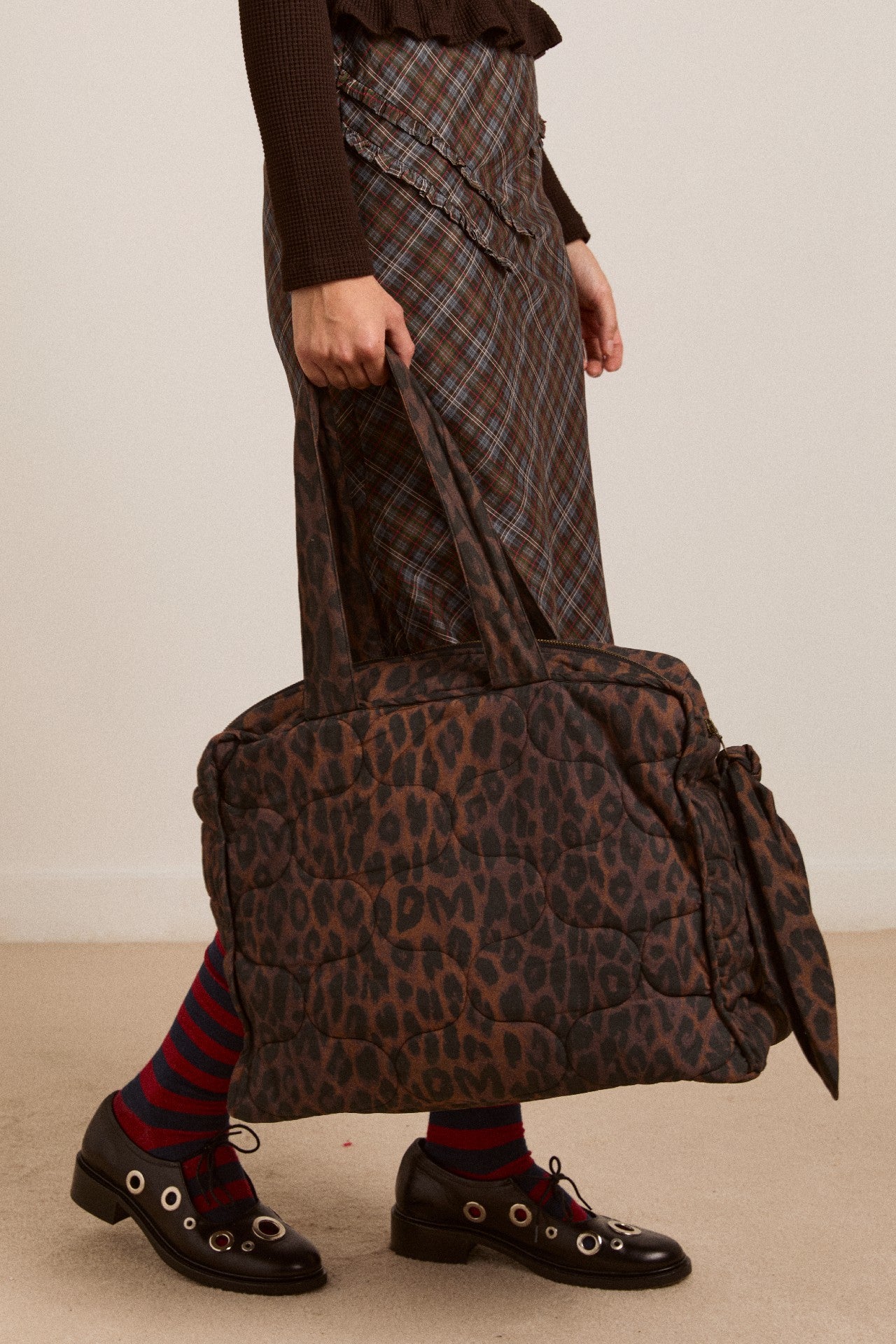 Damson Madder dark leopard quilted tote bag